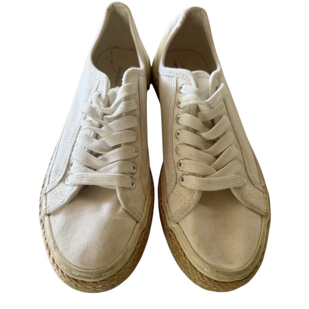 Madden Girl White Canvas Raffia Lace Up Casual Fashion Sneakers Normcore 6.5 - Picture 2 of 7